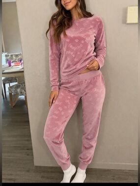 Juicy Couture Velour Monogram pink pants Lounge Set jogger pants